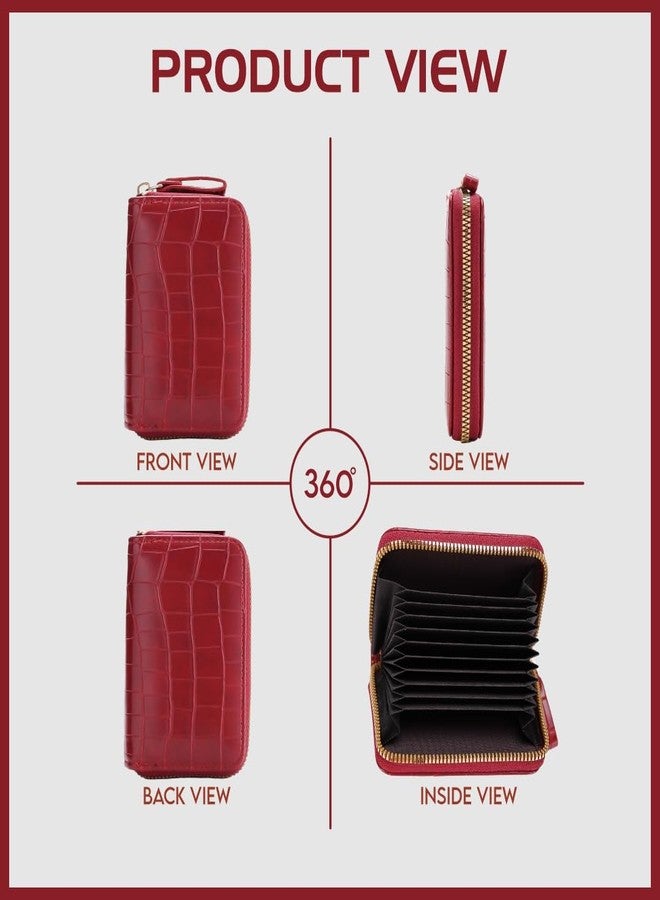 Elios Women's Card Holder Wallet Vegan Leather Card Holder Compact Ladies Purse with 9 Card Slots, and RFID Blocking | Zip Closure | Mini Purse for Women (Wine) - Image 3
